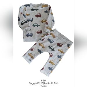 H&M Sweat Set Gray Colourful Car Print Baby Boy Outfit
